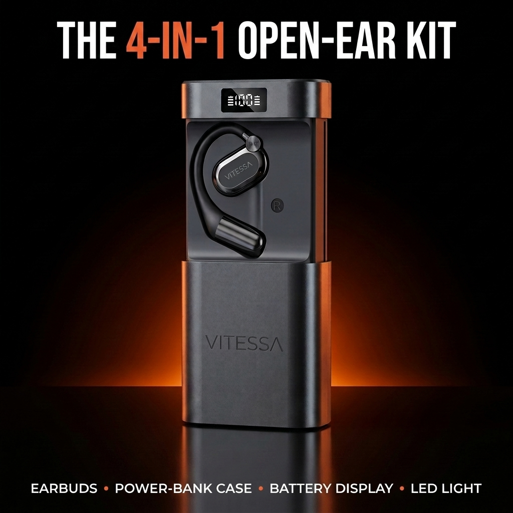 The 4-in-1 open-ear kit — VITESSA case with earbud