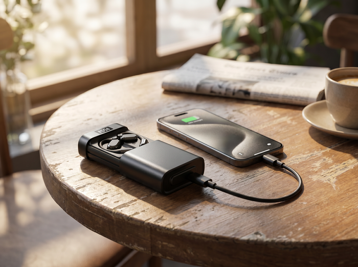 More than earbuds: a power bank and flashlight in the case