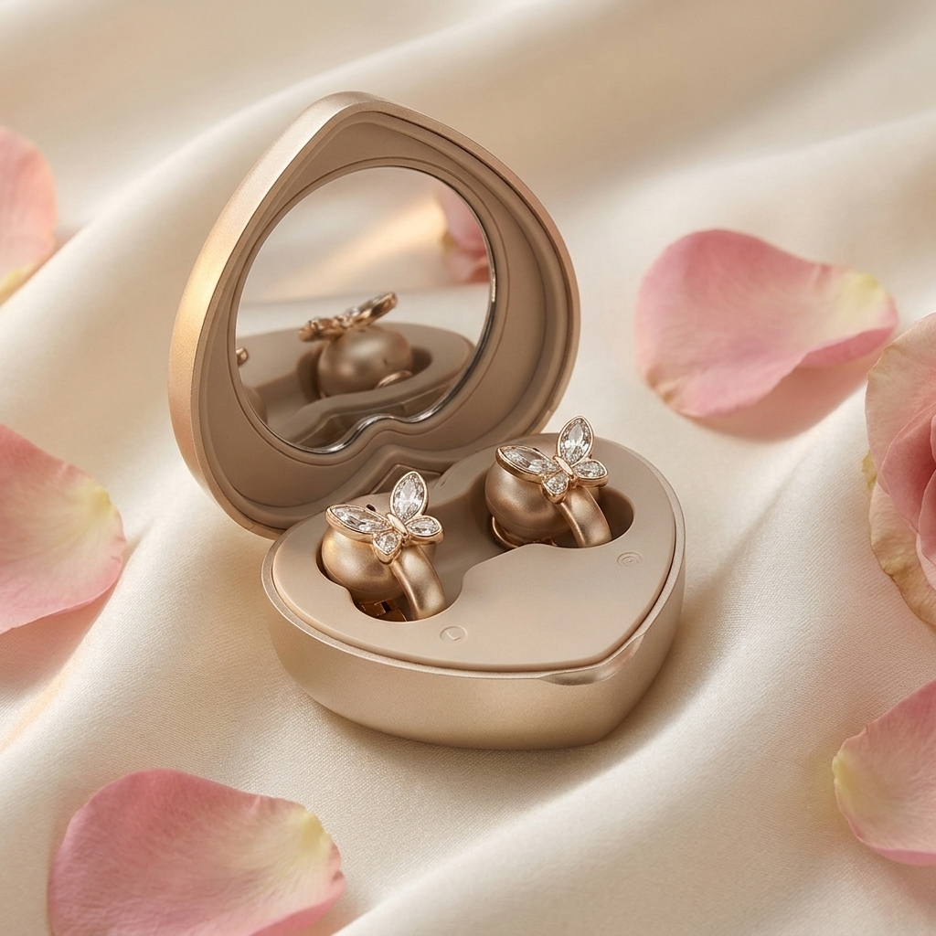 Heart case open with makeup mirror