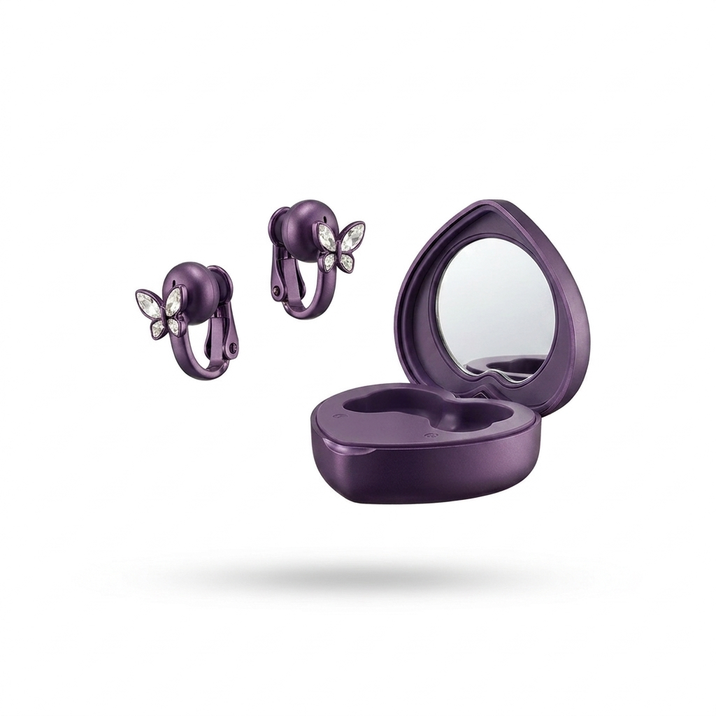 Crystal Heart Clip Earbuds - Purple